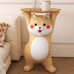 Modern Dog Shiba Inu Side Table Floor Resin Figurine with Gold Tray End Table - thumbnail 6
