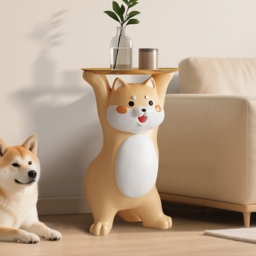 Modern Dog Shiba Inu Side Table Floor Resin Figurine with Gold Tray End Table - thumbnail 2