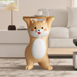 Modern Dog Shiba Inu Side Table Floor Resin Figurine with Gold Tray End Table - thumbnail 1
