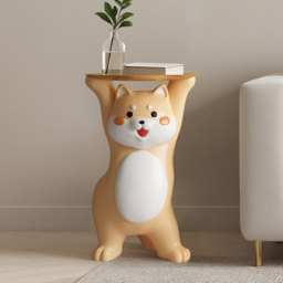 Modern Dog Shiba Inu Side Table Floor Resin Figurine with Gold Tray End Table - thumbnail 5