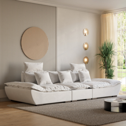 2780mm Modern White Leath-Aire 3 Seater Deep Sofa with Adjustable Backrest Sailboat - thumbnail 1