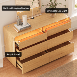 Wooden 1200 mm 6-Drawer LED Dresser with Charging Station - thumbnail 8