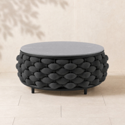 Cocaro Modern Top Round Outdoor Coffee Table with Woven Rope Base & Storage in Black - thumbnail 5