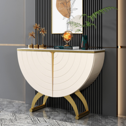 Modern Gold Console Table Sintered Stone Top Entryway Storage Cabinet with Doors - thumbnail 1