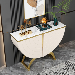 Modern Gold Console Table Sintered Stone Top Entryway Storage Cabinet with Doors - thumbnail 2