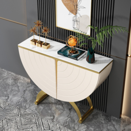 Modern Gold Console Table Sintered Stone Top Entryway Storage Cabinet with Doors - thumbnail 3