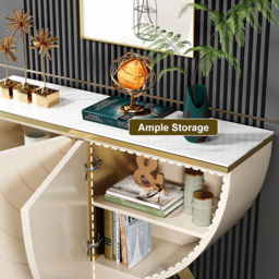 Modern Gold Console Table Sintered Stone Top Entryway Storage Cabinet with Doors - thumbnail 9