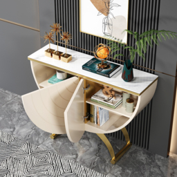 Modern Gold Console Table Sintered Stone Top Entryway Storage Cabinet with Doors - thumbnail 4