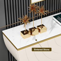Modern Gold Console Table Sintered Stone Top Entryway Storage Cabinet with Doors - thumbnail 7