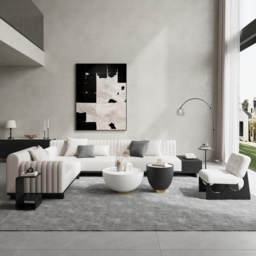 Round 2-Piece Nesting Set Sintered Stone Top Beige and Gray Drum Coffee Table with PU Leather Around - thumbnail 3