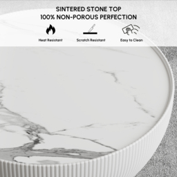 Round 2-Piece Nesting Set Sintered Stone Top Beige and Gray Drum Coffee Table with PU Leather Around - thumbnail 8