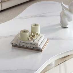 Cloud Coffee Table Wood Irregular Sintered Stone Top in White with Drawer Storage - thumbnail 6