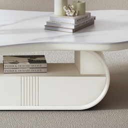 Cloud Coffee Table Wood Irregular Sintered Stone Top in White with Drawer Storage - thumbnail 5