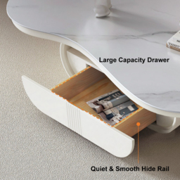 Cloud Coffee Table Wood Irregular Sintered Stone Top in White with Drawer Storage - thumbnail 9