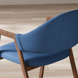 Blue Linen Upholstered Dining Chair Curved Back Chair 6-Pieces - thumbnail 8