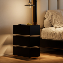 Smart LED Bedside Table Wireless Charging Station Wood Bedside Table with Light Modern - thumbnail 2