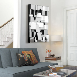 1000mm Modern Silver Rectangle Glam Irregular Earthquake Wall Mirror Decor Art with Geometric Frame in the Living Room - thumbnail 3