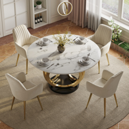 Dining Set 1350mm Modern Style Round Sintered Stone Dining Table with 4 Chairs - thumbnail 1