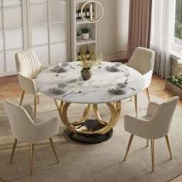 Dining Set 1350mm Modern Style Round Sintered Stone Dining Table with 4 Chairs - thumbnail 2