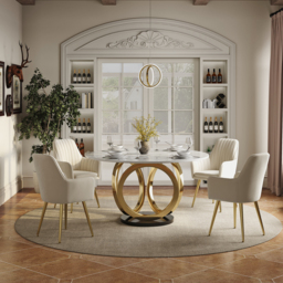 Dining Set 1350mm Modern Style Round Sintered Stone Dining Table with 4 Chairs - thumbnail 3
