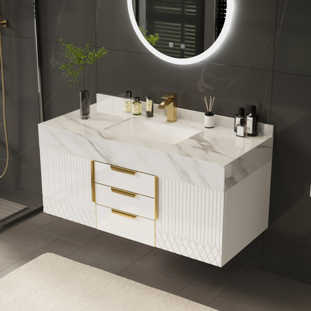 120 cm Wall-Mounted Bathroom Vanity with Sintered Stone Top and Expanded Storage - image 1