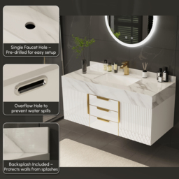 120 cm Wall-Mounted Bathroom Vanity with Sintered Stone Top and Expanded Storage - thumbnail 8