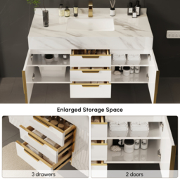 120 cm Wall-Mounted Bathroom Vanity with Sintered Stone Top and Expanded Storage - thumbnail 7