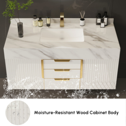 120 cm Wall-Mounted Bathroom Vanity with Sintered Stone Top and Expanded Storage - thumbnail 9
