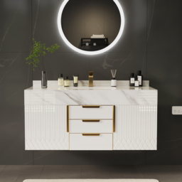 120 cm Wall-Mounted Bathroom Vanity with Sintered Stone Top and Expanded Storage - thumbnail 2
