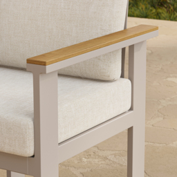 Tevara 2 PC Teak & Aluminium Outdoor Dining Chair Modern Yard & Patio Furniture in Warm White Cushion & Pillow Included - thumbnail 5