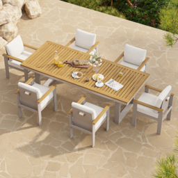 Tevara 2 PC Teak & Aluminium Outdoor Dining Chair Modern Yard & Patio Furniture in Warm White Cushion & Pillow Included - thumbnail 8