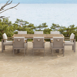 Tevara 2 PC Teak & Aluminium Outdoor Dining Chair Modern Yard & Patio Furniture in Warm White Cushion & Pillow Included - thumbnail 4