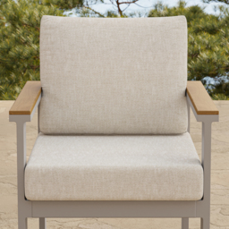 Tevara 2 PC Teak & Aluminium Outdoor Dining Chair Modern Yard & Patio Furniture in Warm White Cushion & Pillow Included - thumbnail 6