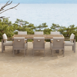 Tevara 2 PC Teak & Aluminium Outdoor Dining Chair Modern Yard & Patio Furniture in Warm White Cushion & Pillow Included - thumbnail 4