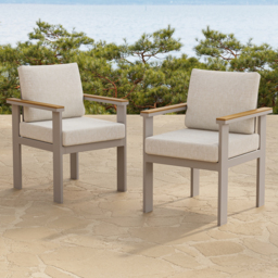 Tevara 2 PC Teak & Aluminium Outdoor Dining Chair Modern Yard & Patio Furniture in Warm White Cushion & Pillow Included - thumbnail 2