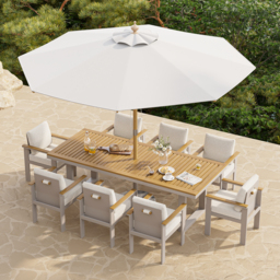 Tevara 2 PC Teak & Aluminium Outdoor Dining Chair Modern Yard & Patio Furniture in Warm White Cushion & Pillow Included - thumbnail 3