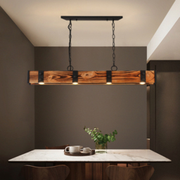 Rowen Rustic 4-Light LED Linear Rust Wood & Metal Island Pendant Light - thumbnail 1