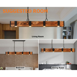 Rowen Rustic 4-Light LED Linear Rust Wood & Metal Island Pendant Light - thumbnail 9