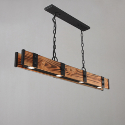 Rowen Rustic 4-Light LED Linear Rust Wood & Metal Island Pendant Light - thumbnail 6