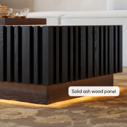 Aura 120 cm Ash Wood Slatted Coffee Table with Sintered Stone Top - thumbnail 9