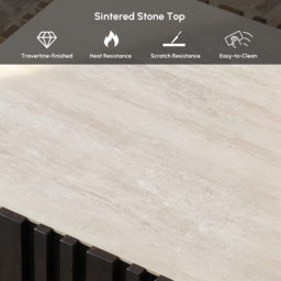 Aura 120 cm Ash Wood Slatted Coffee Table with Sintered Stone Top - thumbnail 7