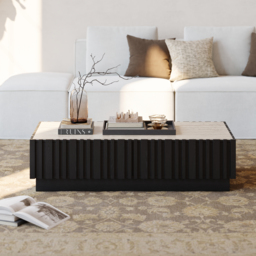 Aura 120 cm Ash Wood Slatted Coffee Table with Sintered Stone Top - thumbnail 4