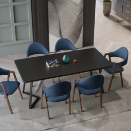 Set of 2 Linen Dining Chair Upholstered Curved Back Modern Blue Dining Room Chairs - thumbnail 3