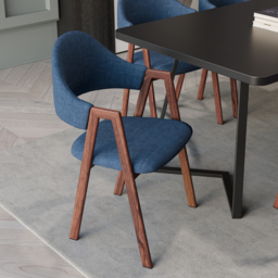 Set of 2 Linen Dining Chair Upholstered Curved Back Modern Blue Dining Room Chairs - thumbnail 2