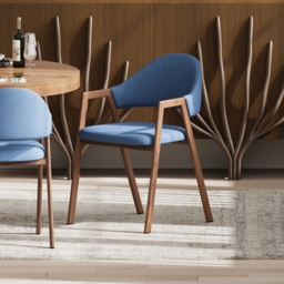 Set of 2 Linen Dining Chair Upholstered Curved Back Modern Blue Dining Room Chairs