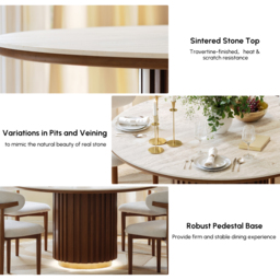 120 cm Travertine-Effect Round Dining Table with Sintered Stone Top - thumbnail 6