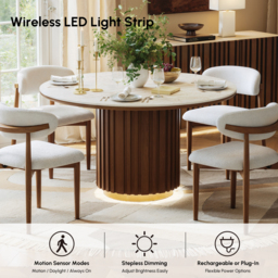 120 cm Travertine-Effect Round Dining Table with Sintered Stone Top - thumbnail 5