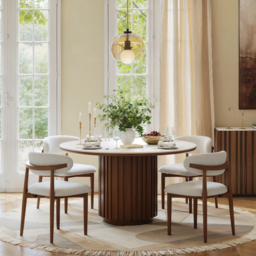 120 cm Travertine-Effect Round Dining Table with Sintered Stone Top - thumbnail 3