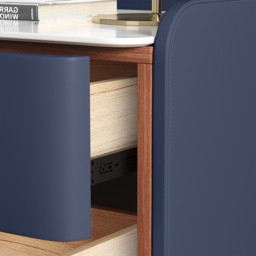 Modern Bedside Table with 2 Drawers Bedroom Bedside Table in Deep Blue, Faux Marble Top - thumbnail 6