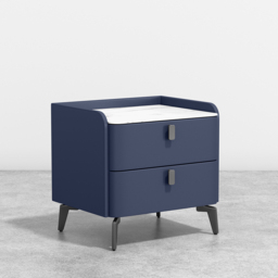 Modern Bedside Table with 2 Drawers Bedroom Bedside Table in Deep Blue, Faux Marble Top - thumbnail 7